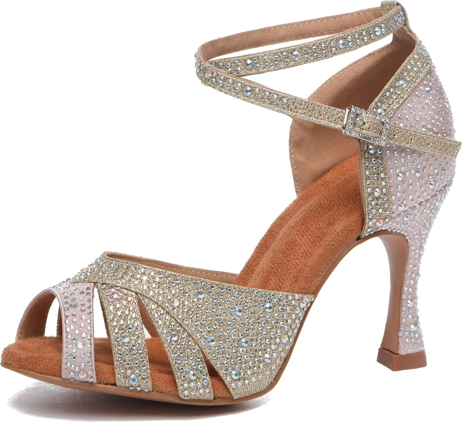Minishion Comfortable High Heel Dance Shoes for Women Pearl Beaded Wedding Sandals
