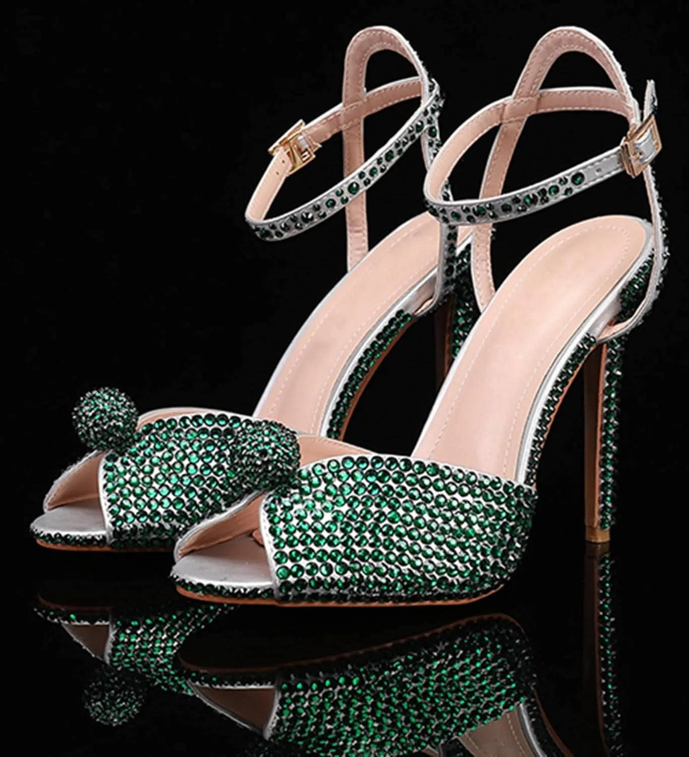 Minishion Slingback High Heel Wedding Shoes for Women with Crystals Fashion Evening Party Sandals
