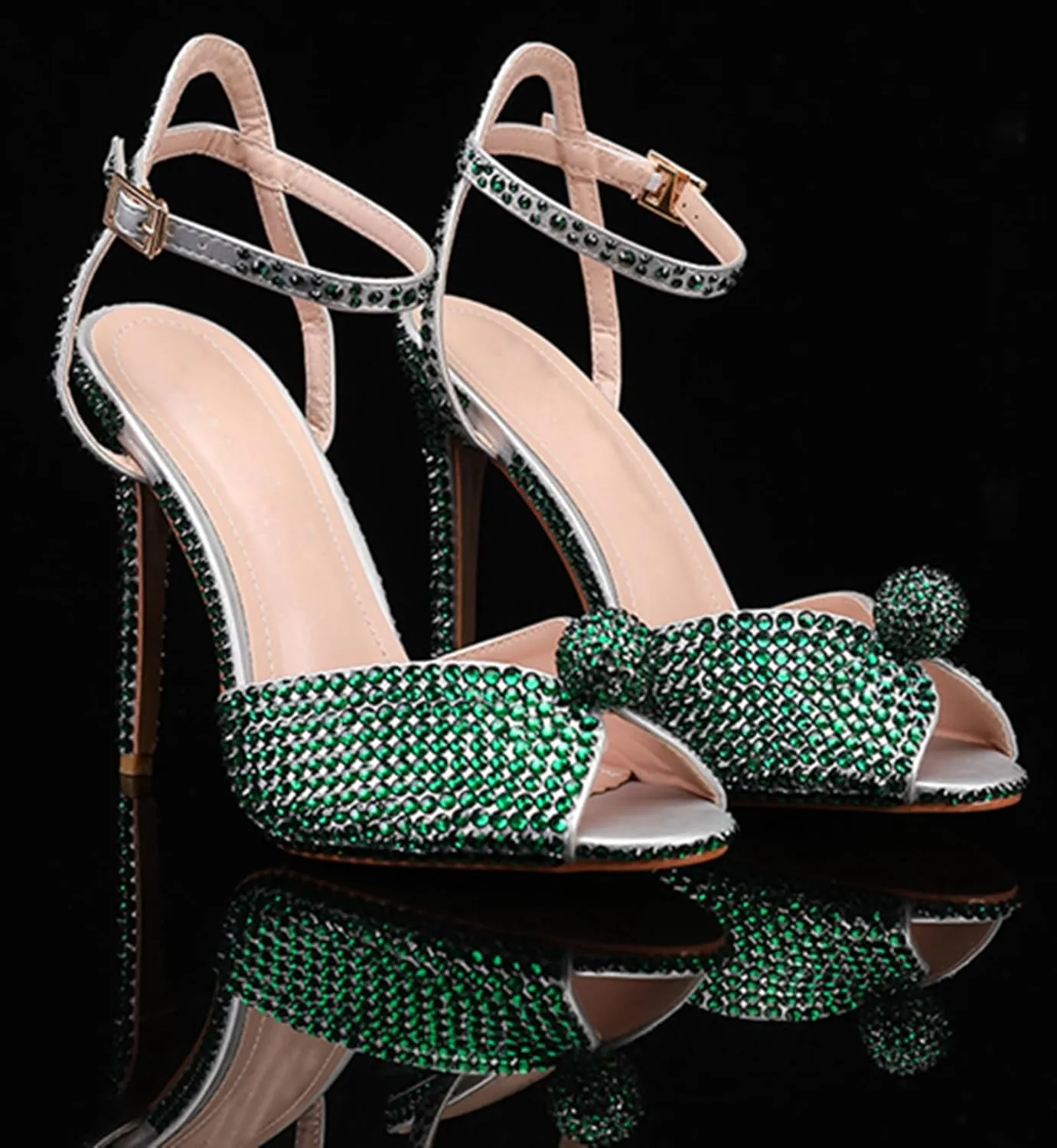Minishion Slingback High Heel Wedding Shoes for Women with Crystals Fashion Evening Party Sandals