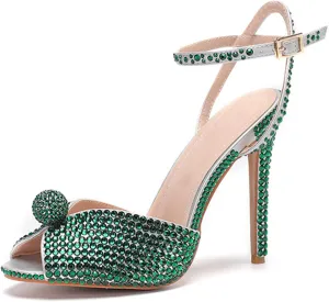 Minishion Slingback High Heel Wedding Shoes for Women with Crystals Fashion Evening Party Sandals