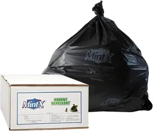 Mint-X Rodent Repellent Trash Bags, 1.3 Mil, Flat Seal, 58" Height x 38" Length, Black (Pack of 100) (MX3858XHB)