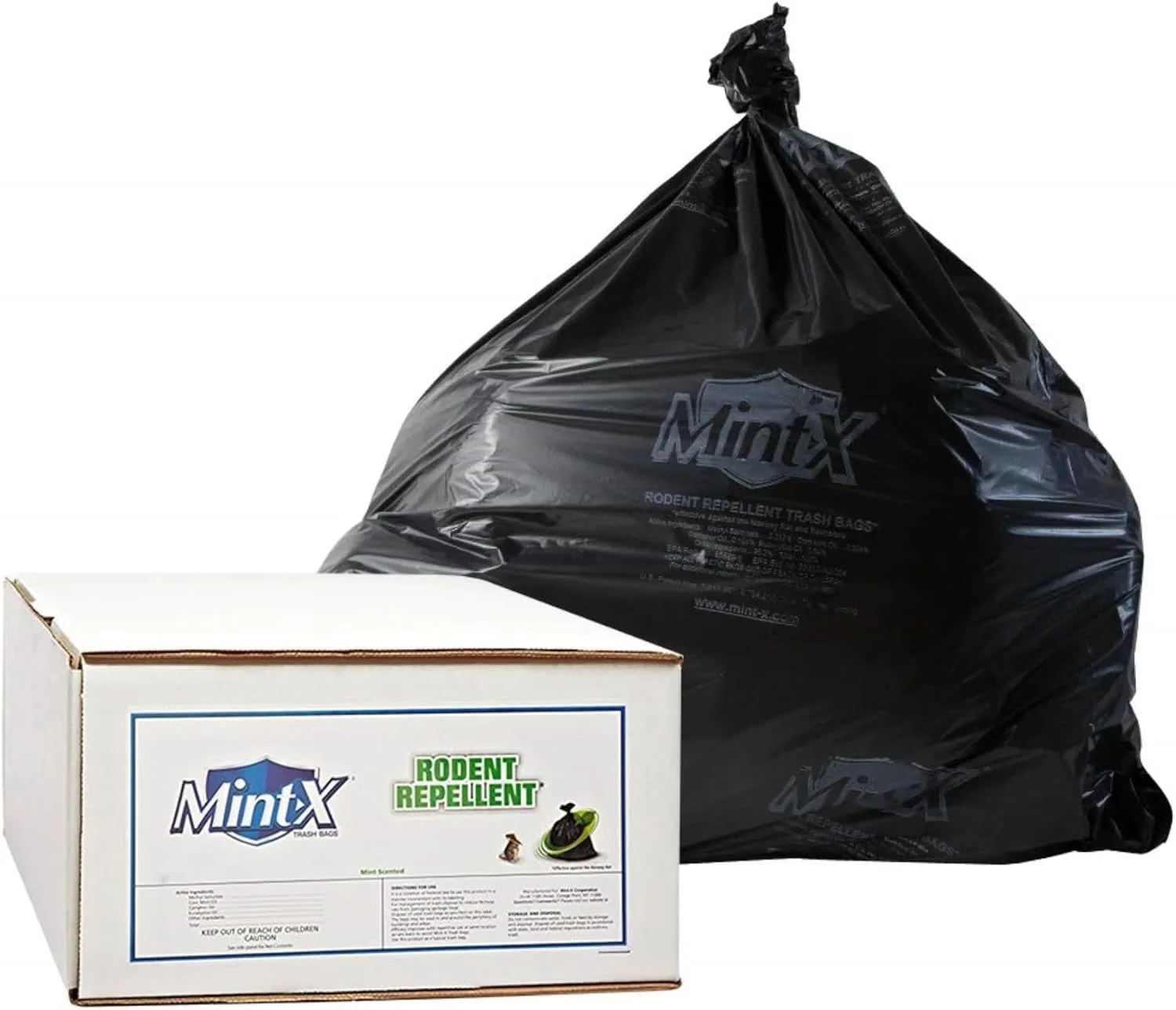Mint-X Rodent Repellent Trash Bags, 1.3 Mil, Flat Seal, 58" Height x 38" Length, Black (Pack of 100) (MX3858XHB)