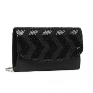 Miss Lulu Gorgeous Sequins Evening Clutch Bag Chain Shoulder Bag - Black
