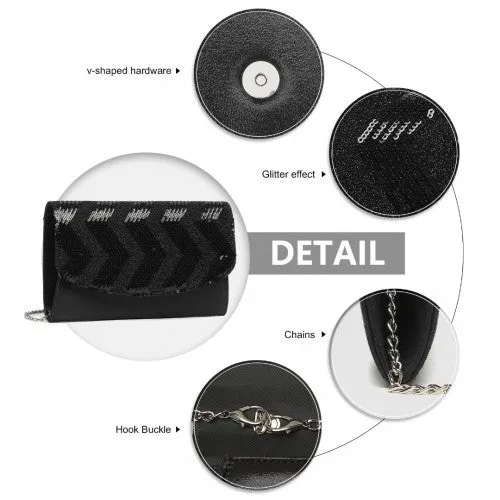 Miss Lulu Gorgeous Sequins Evening Clutch Bag Chain Shoulder Bag - Black