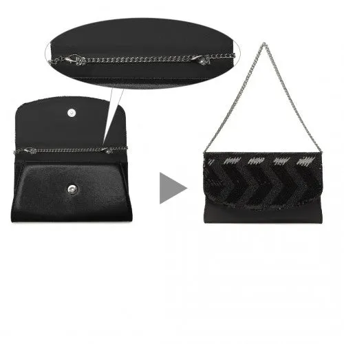 Miss Lulu Gorgeous Sequins Evening Clutch Bag Chain Shoulder Bag - Black