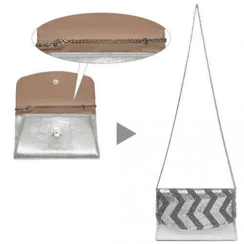 Miss Lulu Gorgeous Sequins Evening Clutch Bag Chain Shoulder Bag - Silver
