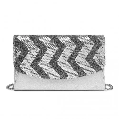 Miss Lulu Gorgeous Sequins Evening Clutch Bag Chain Shoulder Bag - Silver