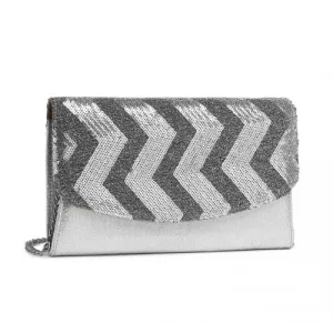 Miss Lulu Gorgeous Sequins Evening Clutch Bag Chain Shoulder Bag - Silver