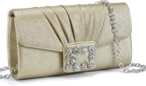 Missnine Evening Bag Pleated PU Leather Clutch Purse for Women Elegant Formal Wedding Handbag Sparkling Party Prom Purse