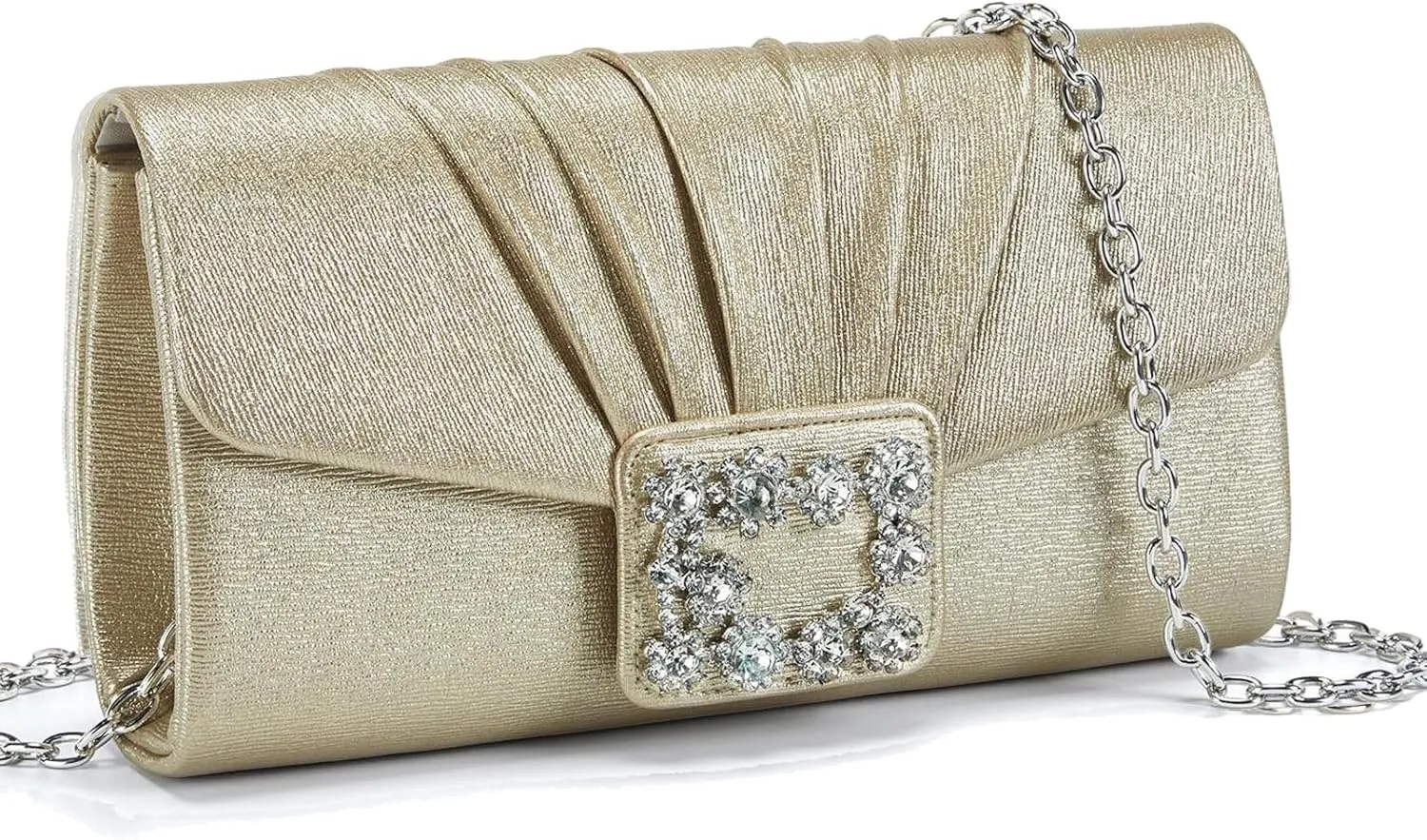 Missnine Evening Bag Pleated PU Leather Clutch Purse for Women Elegant Formal Wedding Handbag Sparkling Party Prom Purse
