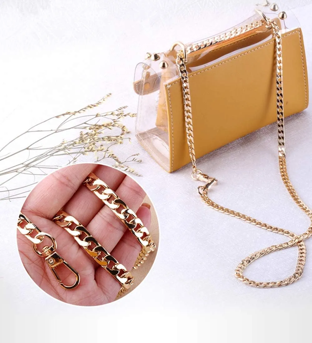 Model Worker 4PCS 47" DIY Iron Flat Chain Strap Thin Dainty Finished Handbag Chains Accessories Purse Straps Shoulder Cross Body Replacement Straps with Metal Buckles (Gold)