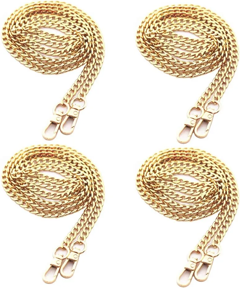 Model Worker 4PCS 47" DIY Iron Flat Chain Strap Thin Dainty Finished Handbag Chains Accessories Purse Straps Shoulder Cross Body Replacement Straps with Metal Buckles (Gold)