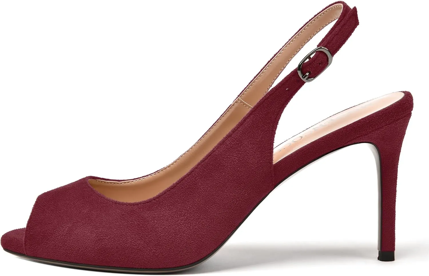 MODENCOCO Womens Peep Toe Buckle Sexy Stylish Slingback Night Club Suede Stiletto High Heel Pumps Shoes 3.3 Inch