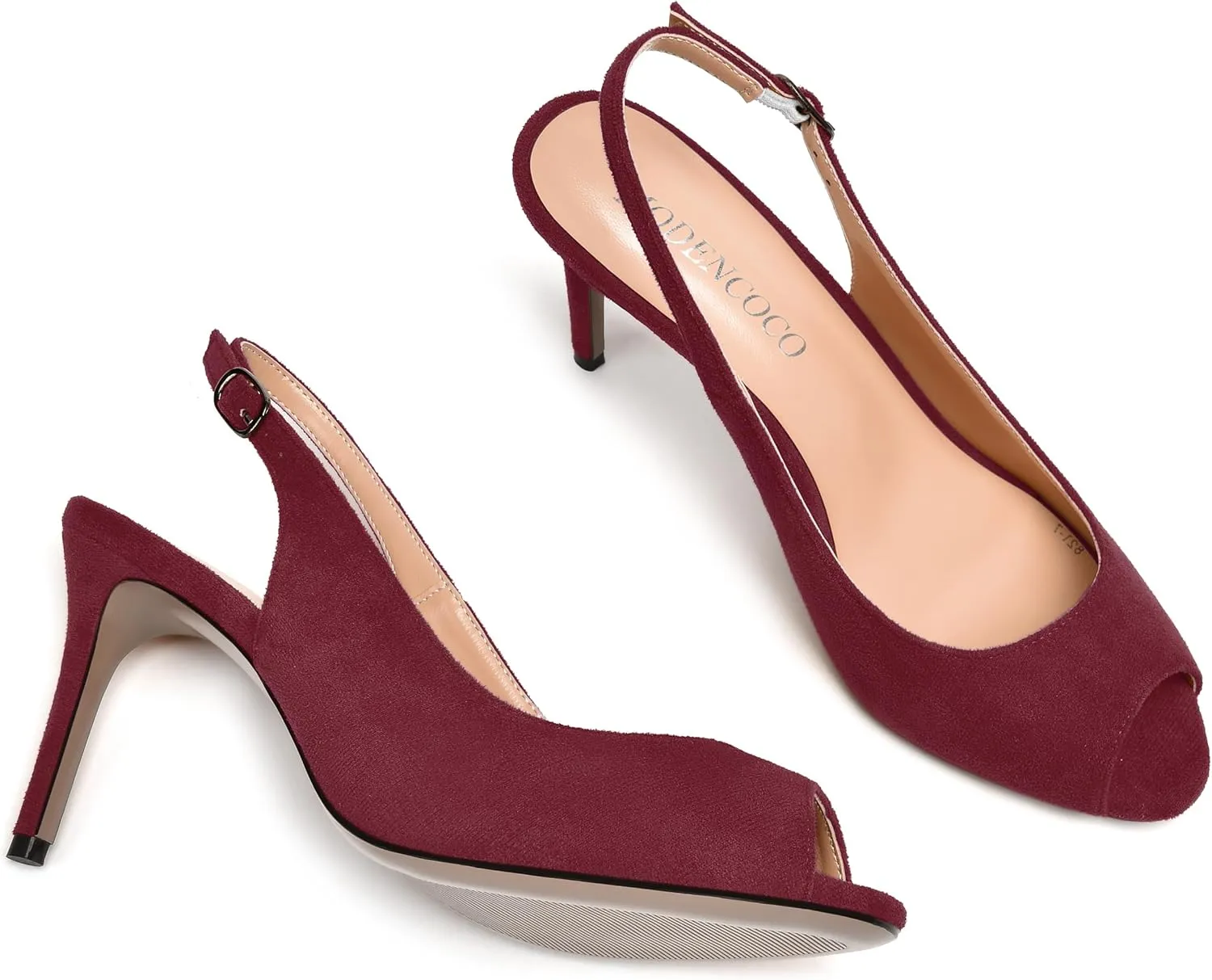 MODENCOCO Womens Peep Toe Buckle Sexy Stylish Slingback Night Club Suede Stiletto High Heel Pumps Shoes 3.3 Inch