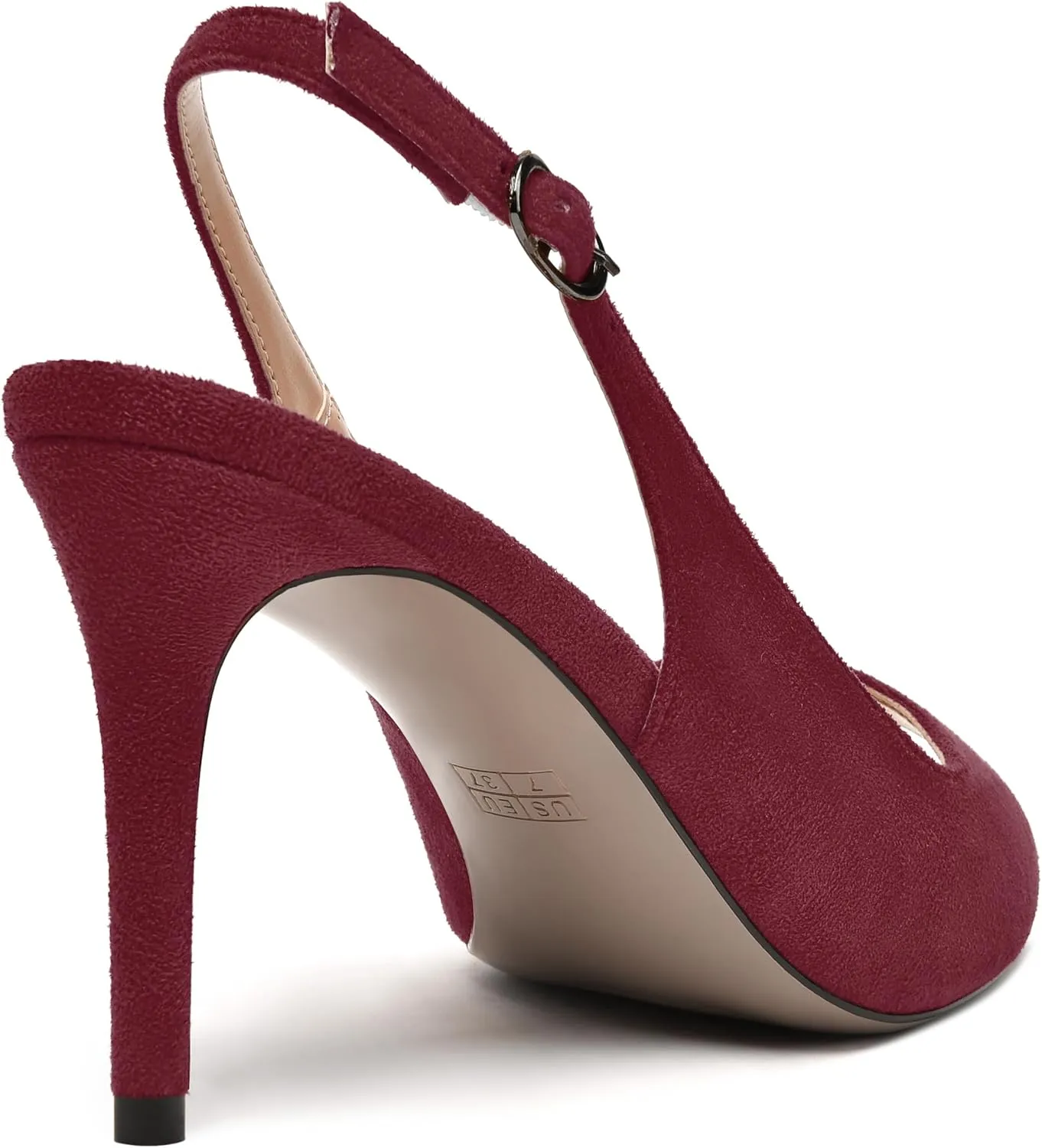 MODENCOCO Womens Peep Toe Buckle Sexy Stylish Slingback Night Club Suede Stiletto High Heel Pumps Shoes 3.3 Inch