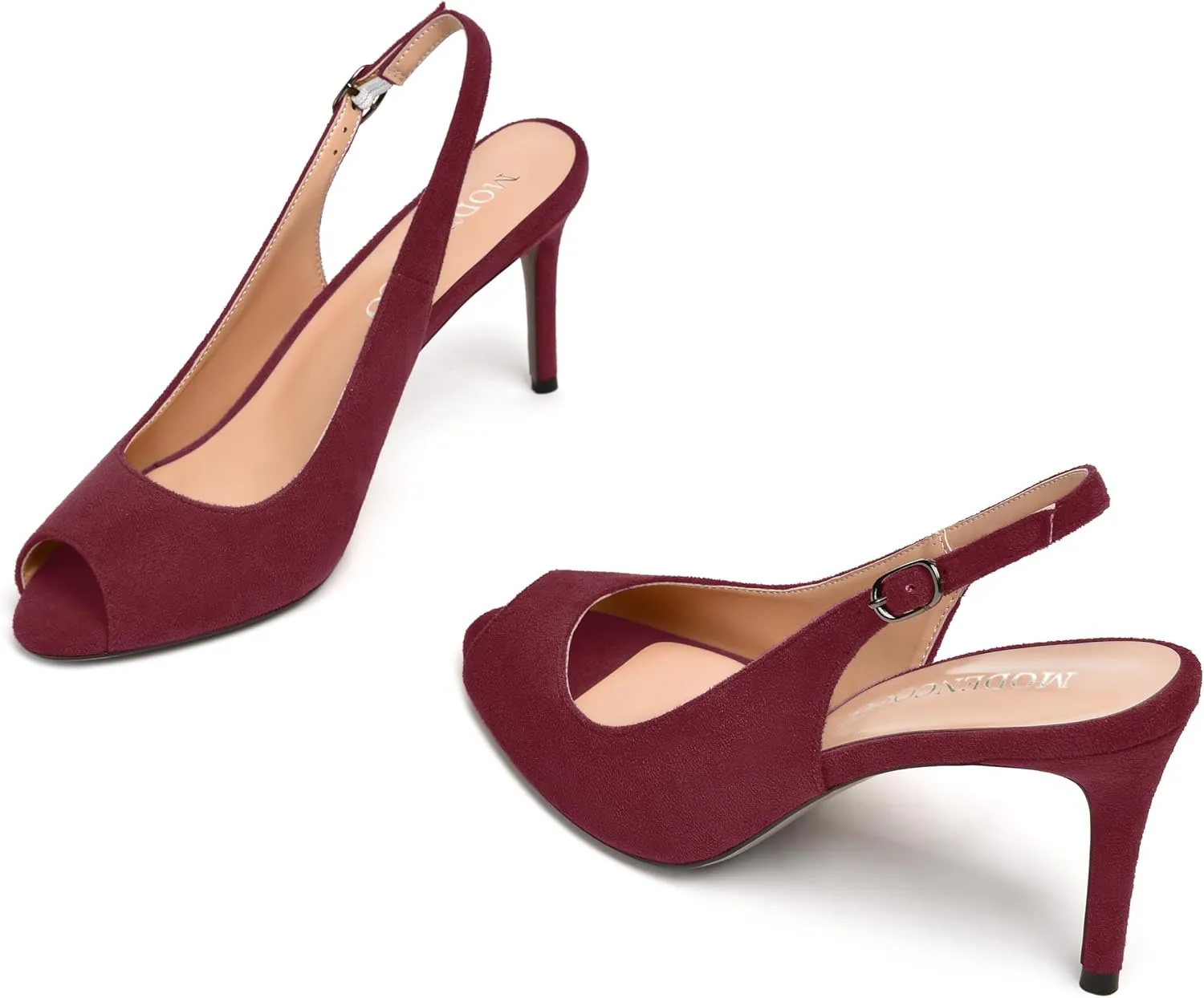 MODENCOCO Womens Peep Toe Buckle Sexy Stylish Slingback Night Club Suede Stiletto High Heel Pumps Shoes 3.3 Inch