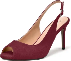 MODENCOCO Womens Peep Toe Buckle Sexy Stylish Slingback Night Club Suede Stiletto High Heel Pumps Shoes 3.3 Inch