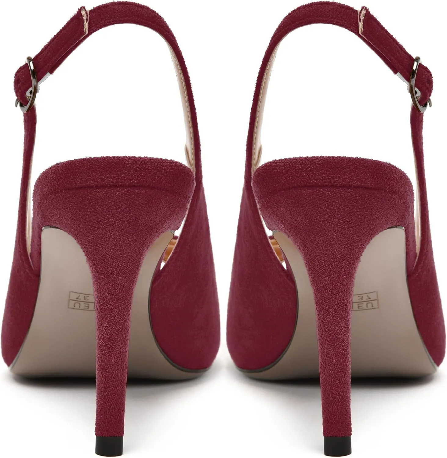 MODENCOCO Womens Peep Toe Buckle Sexy Stylish Slingback Night Club Suede Stiletto High Heel Pumps Shoes 3.3 Inch