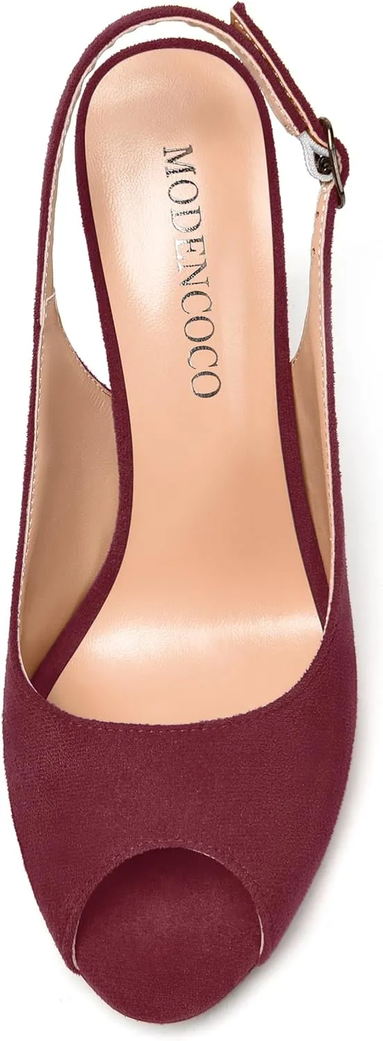 MODENCOCO Womens Peep Toe Buckle Sexy Stylish Slingback Night Club Suede Stiletto High Heel Pumps Shoes 3.3 Inch