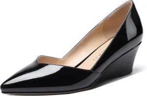 MODENCOCO Women's Slip On Professional Office Pointed Toe Patent Wedge Low Heel Pumps Shoes 2 Inch