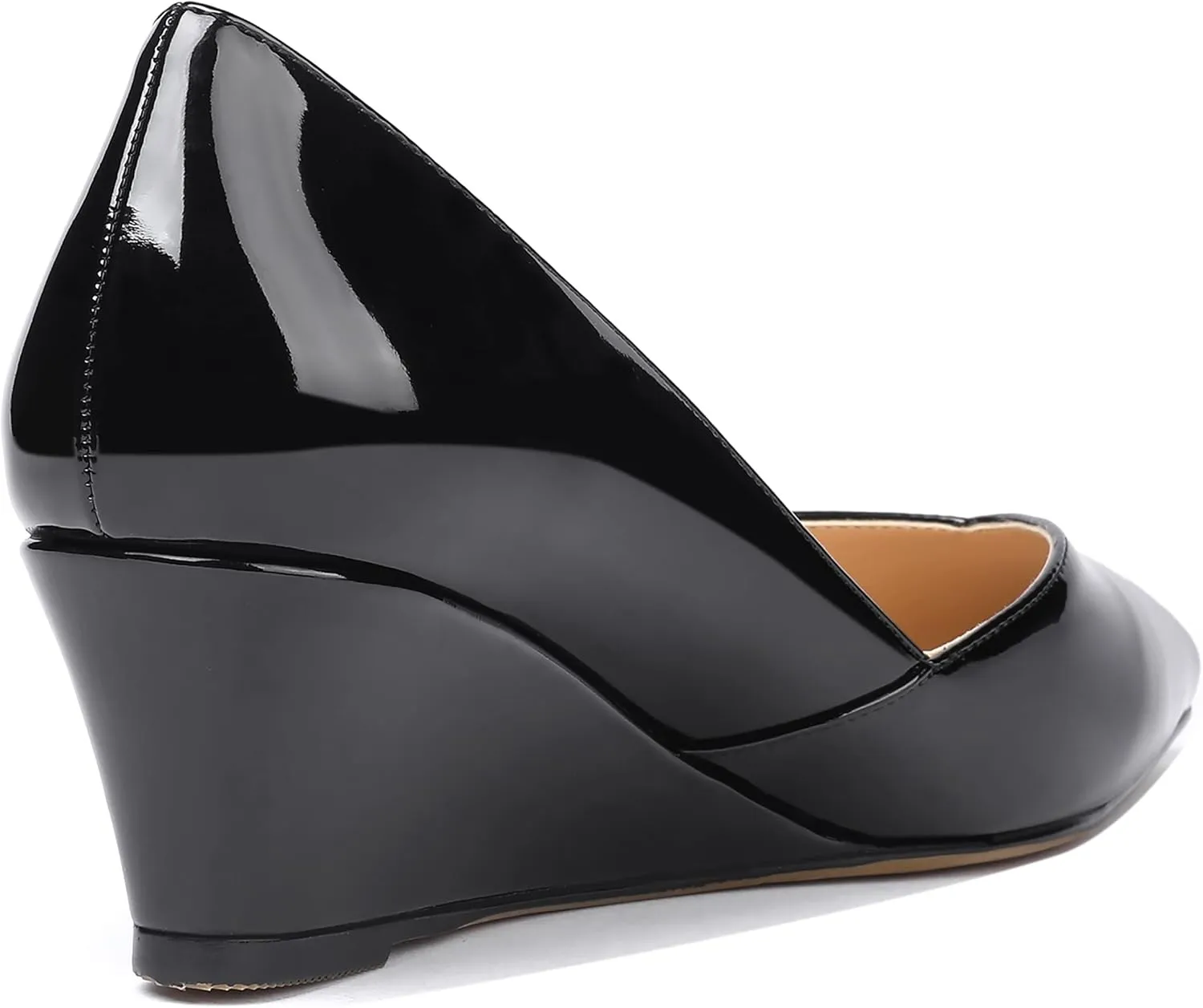 MODENCOCO Women's Slip On Professional Office Pointed Toe Patent Wedge Low Heel Pumps Shoes 2 Inch