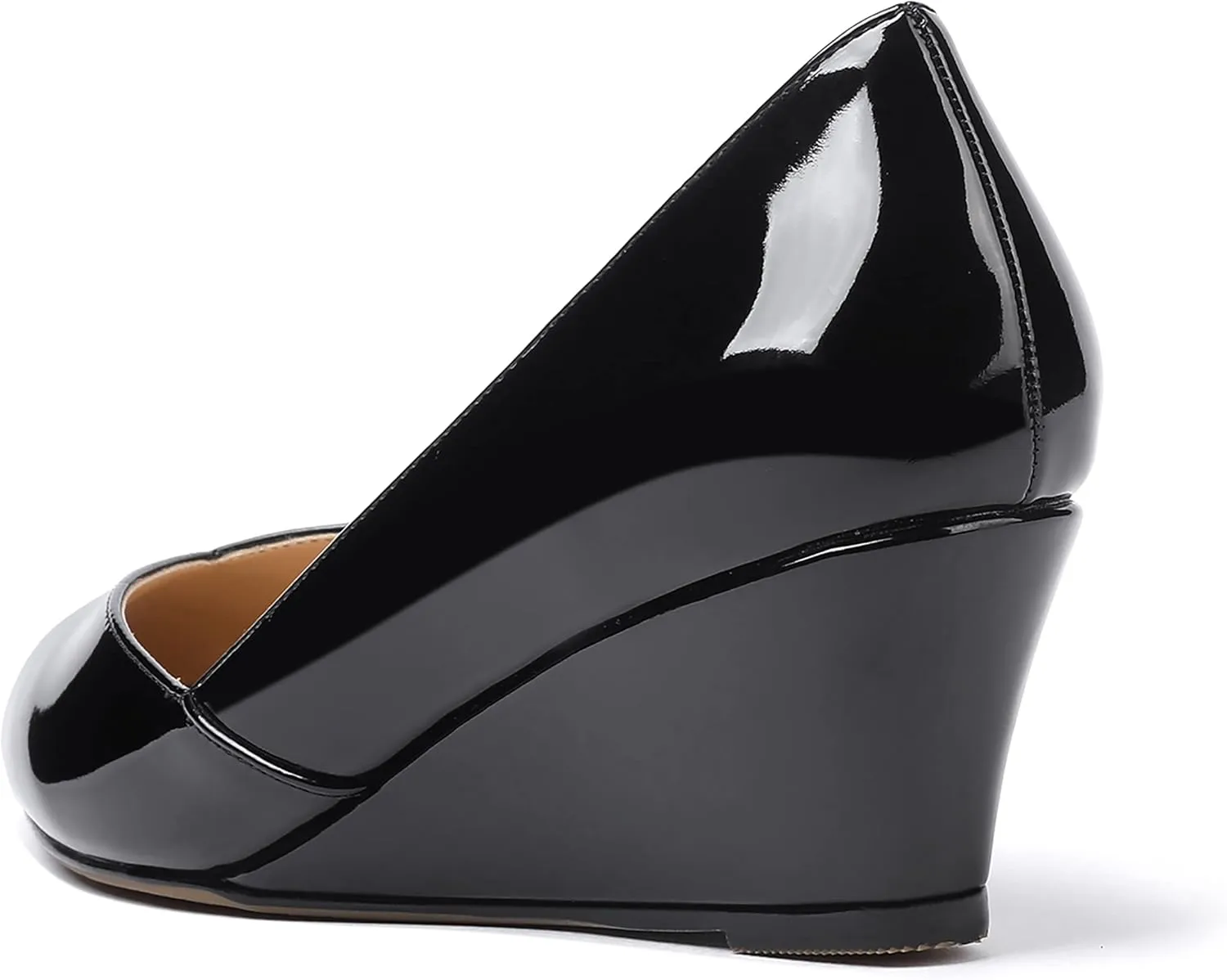 MODENCOCO Women's Slip On Professional Office Pointed Toe Patent Wedge Low Heel Pumps Shoes 2 Inch