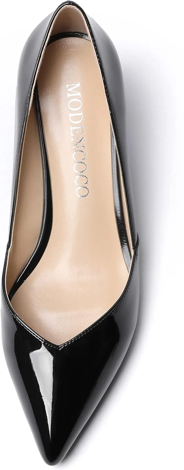 MODENCOCO Women's Slip On Professional Office Pointed Toe Patent Wedge Low Heel Pumps Shoes 2 Inch