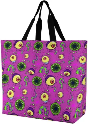 Monster Eyeball Halloween Women's Shoulder Shopping Bags Foldable Tote Bag Large Capacity Handbag for Work Travel