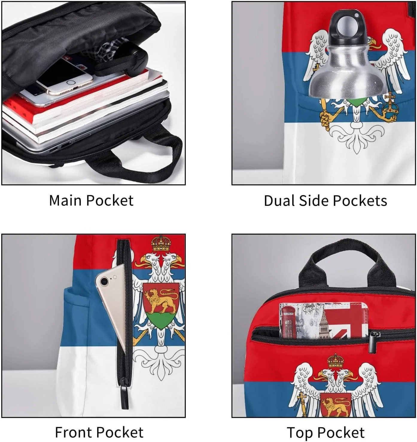 Montenegro Flag Casual Backpacks Large Capacity Laptop Backpack Sports Fitness Rucksack Travel Carry-On Daypack Work Bag for Outdoor Camping