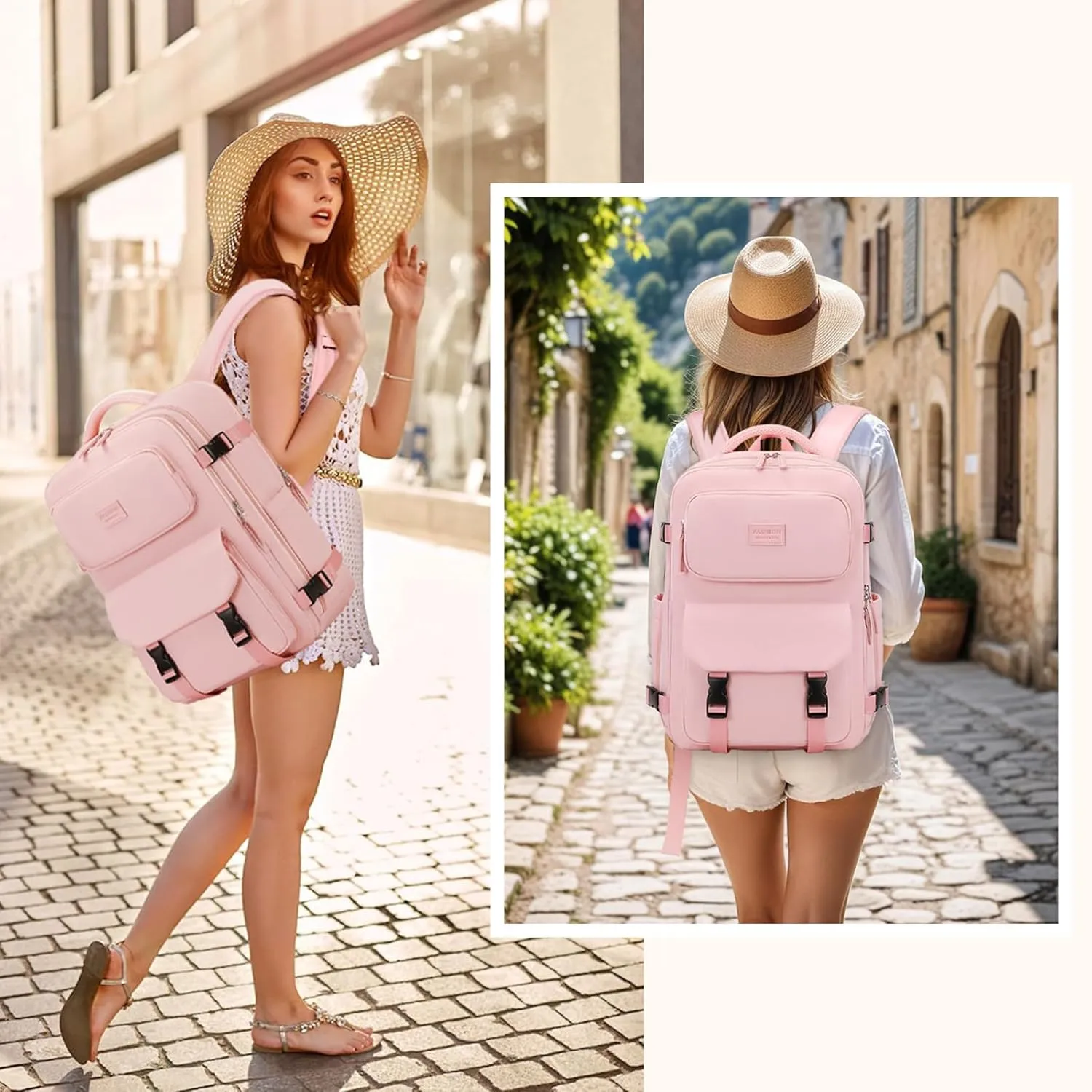 MOONBABY Travel Backpack for Women Men Carry On Flight Approved 3pcs Set Personal Item Travel Bag With Luggage Strap