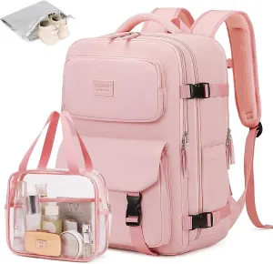 MOONBABY Travel Backpack for Women Men Carry On Flight Approved 3pcs Set Personal Item Travel Bag With Luggage Strap