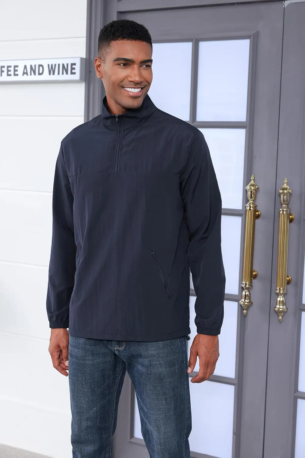 MorwenVeo Men's Casual Quarter Zip Pullover Lightweight Golf Track Jacket Stylish Windbreaker For Outdoors & Travel