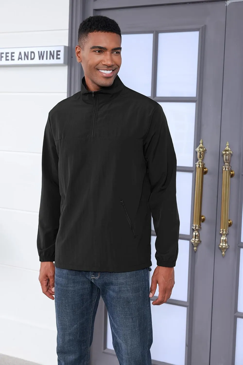 MorwenVeo Men's Casual Quarter Zip Pullover Lightweight Golf Track Jacket Stylish Windbreaker For Outdoors & Travel
