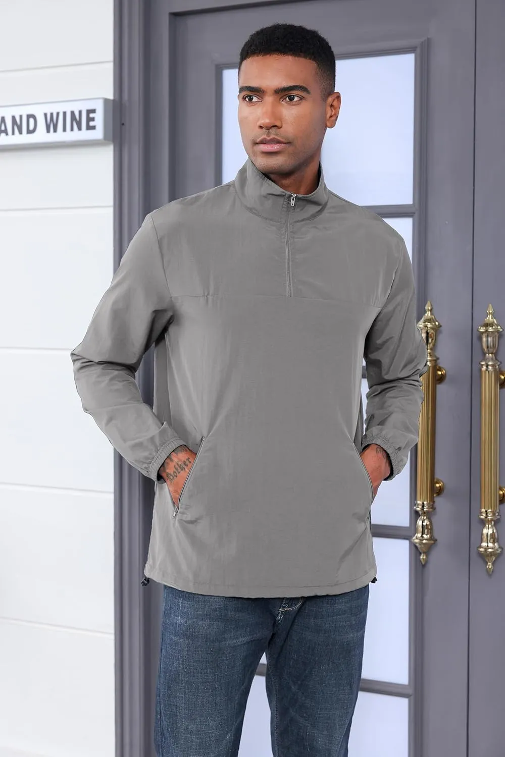 MorwenVeo Men's Casual Quarter Zip Pullover Lightweight Golf Track Jacket Stylish Windbreaker For Outdoors & Travel