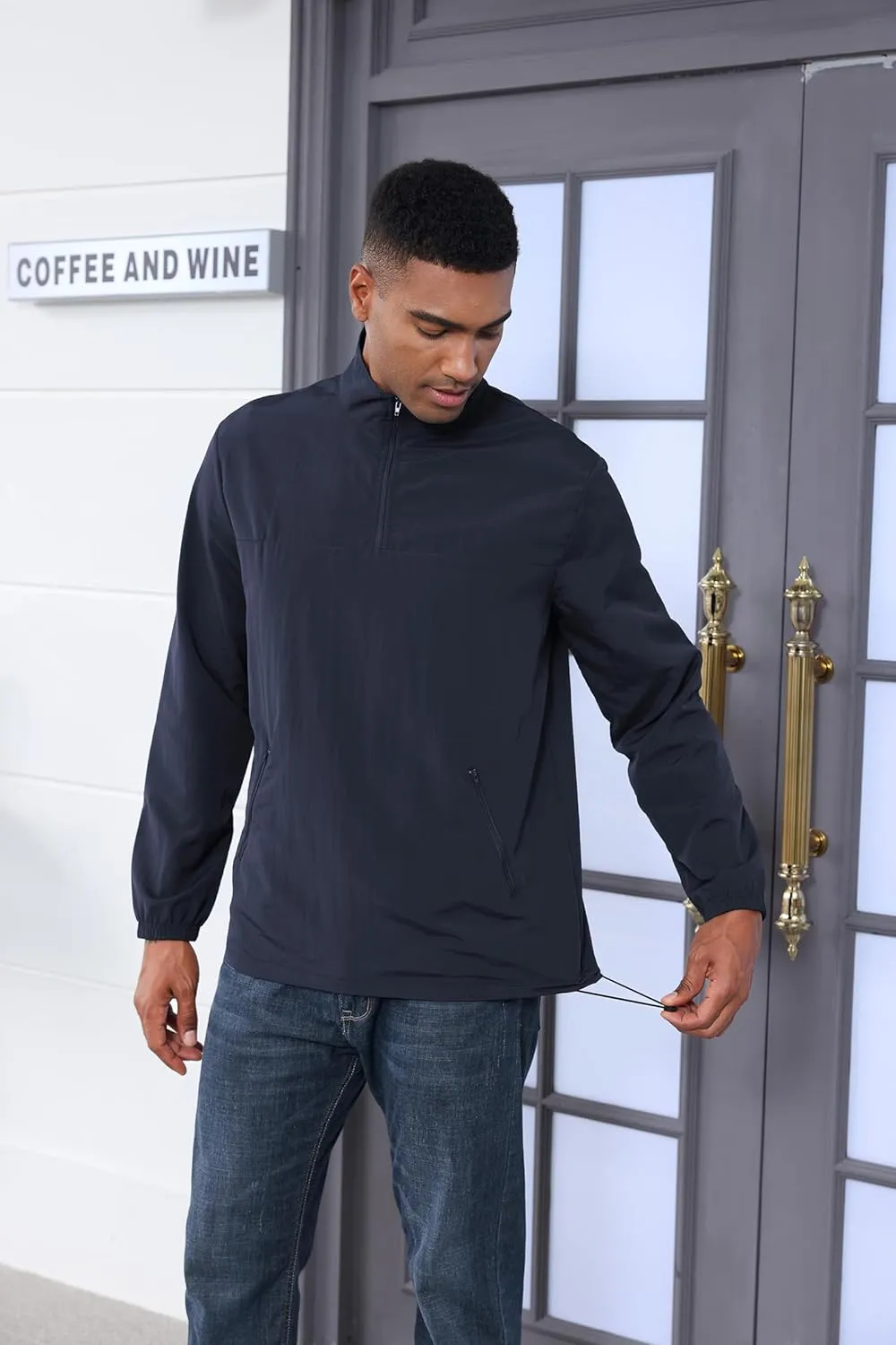 MorwenVeo Men's Casual Quarter Zip Pullover Lightweight Golf Track Jacket Stylish Windbreaker For Outdoors & Travel