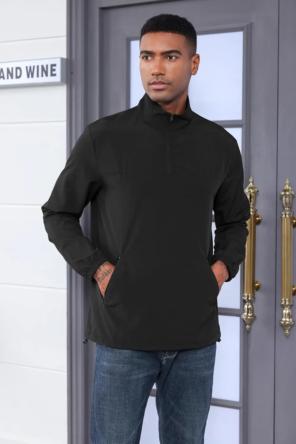 MorwenVeo Men's Casual Quarter Zip Pullover Lightweight Golf Track Jacket Stylish Windbreaker For Outdoors & Travel