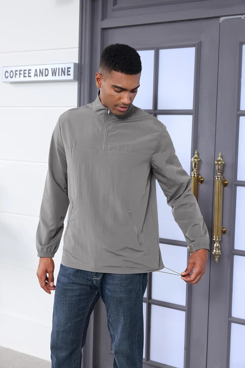 MorwenVeo Men's Casual Quarter Zip Pullover Lightweight Golf Track Jacket Stylish Windbreaker For Outdoors & Travel
