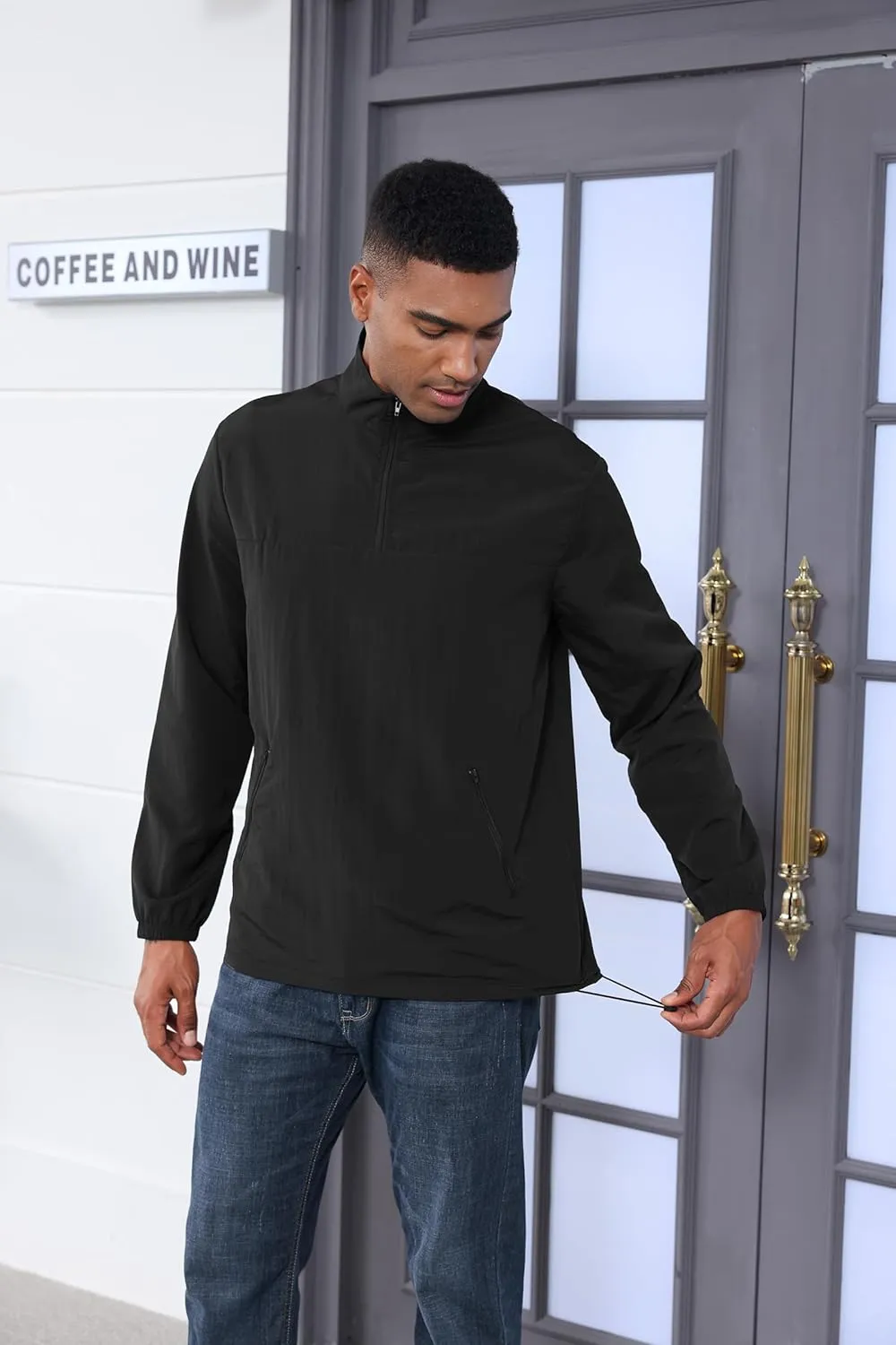 MorwenVeo Men's Casual Quarter Zip Pullover Lightweight Golf Track Jacket Stylish Windbreaker For Outdoors & Travel