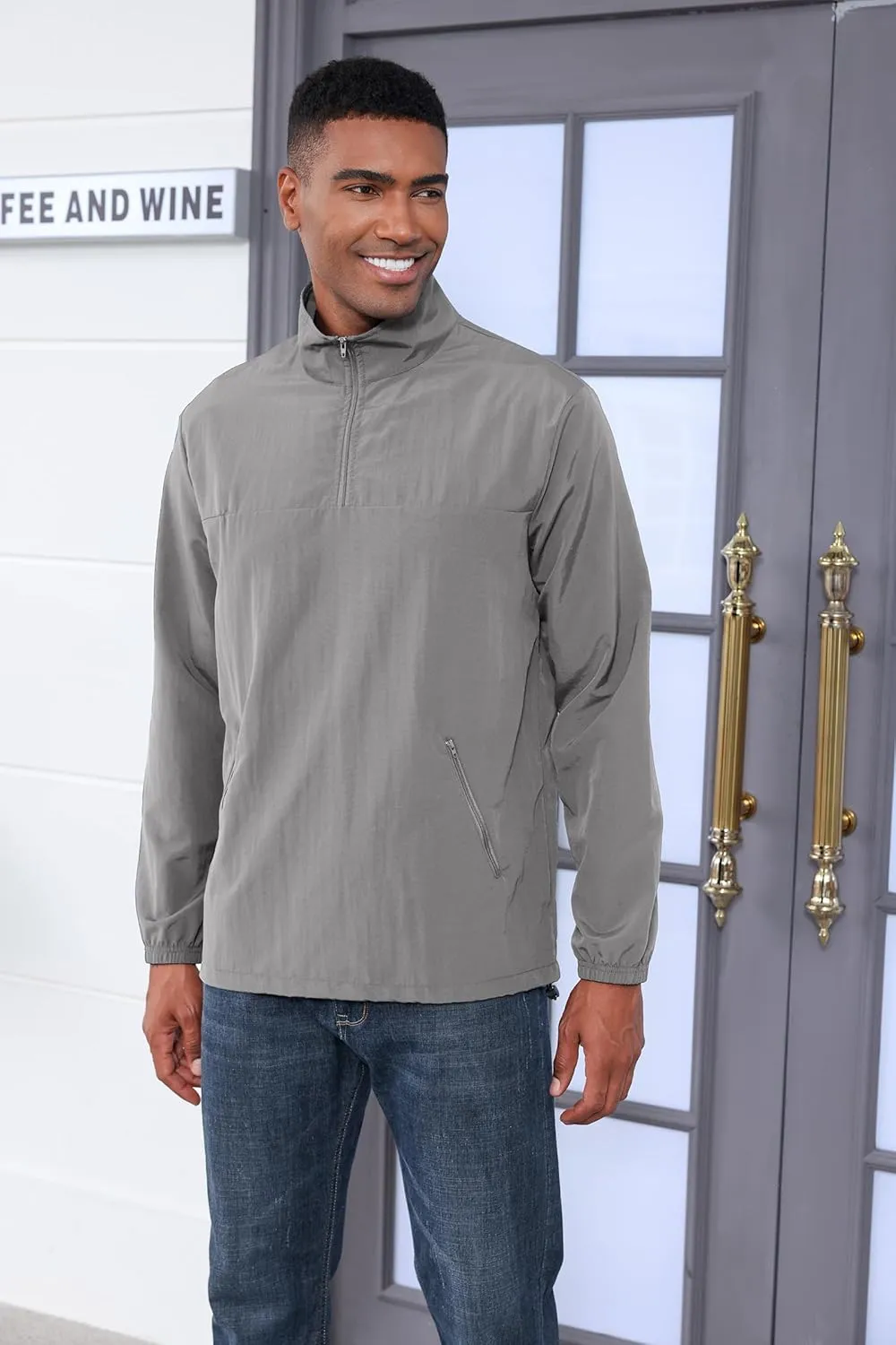 MorwenVeo Men's Casual Quarter Zip Pullover Lightweight Golf Track Jacket Stylish Windbreaker For Outdoors & Travel