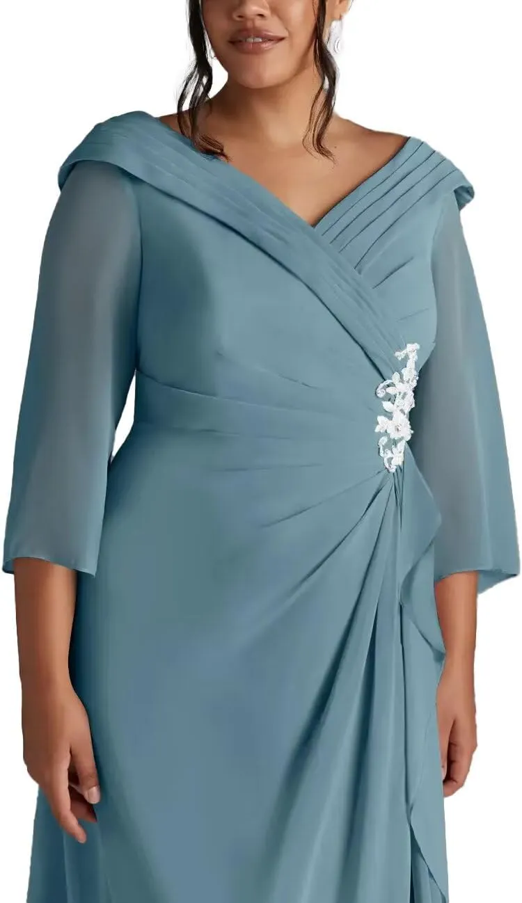 Mother of The Bride Dresses for Women V Neck Half Sleeves Chiffon A-line Long Formal Wedding Dresses 2025