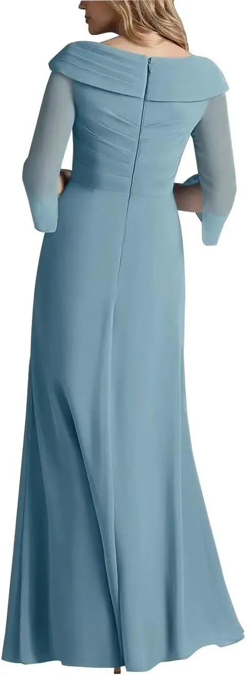 Mother of The Bride Dresses for Women V Neck Half Sleeves Chiffon A-line Long Formal Wedding Dresses 2025