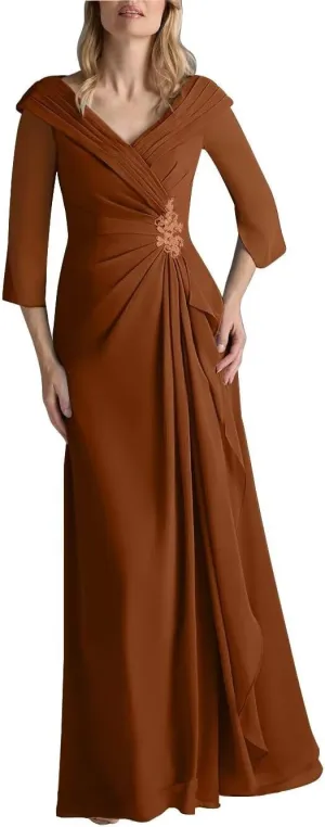 Mother of The Bride Dresses for Women V Neck Half Sleeves Chiffon A-line Long Formal Wedding Dresses 2025