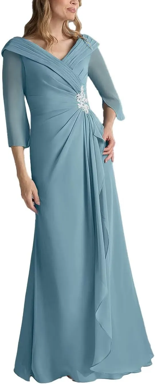 Mother of The Bride Dresses for Women V Neck Half Sleeves Chiffon A-line Long Formal Wedding Dresses 2025