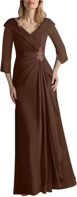 Mother of The Bride Dresses for Women V Neck Half Sleeves Chiffon A-line Long Formal Wedding Dresses 2025