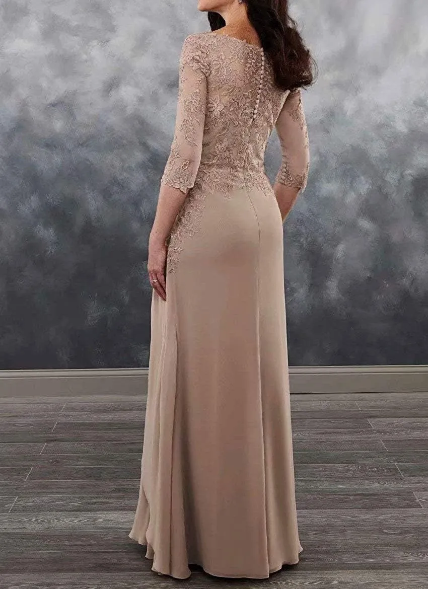 Mother of The Bride Dresses Long Evening Formal Dress 3/4 Sleeve Lace Applique Ruffles