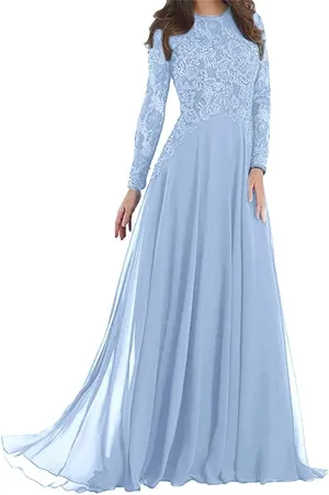 Mother of The Bride Dresses Long Evening Formal Gowns Long Sleeve Lace Applique Beaded for Women