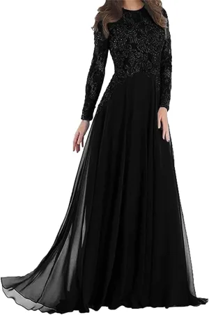 Mother of The Bride Dresses Long Evening Formal Gowns Long Sleeve Lace Applique Beaded for Women