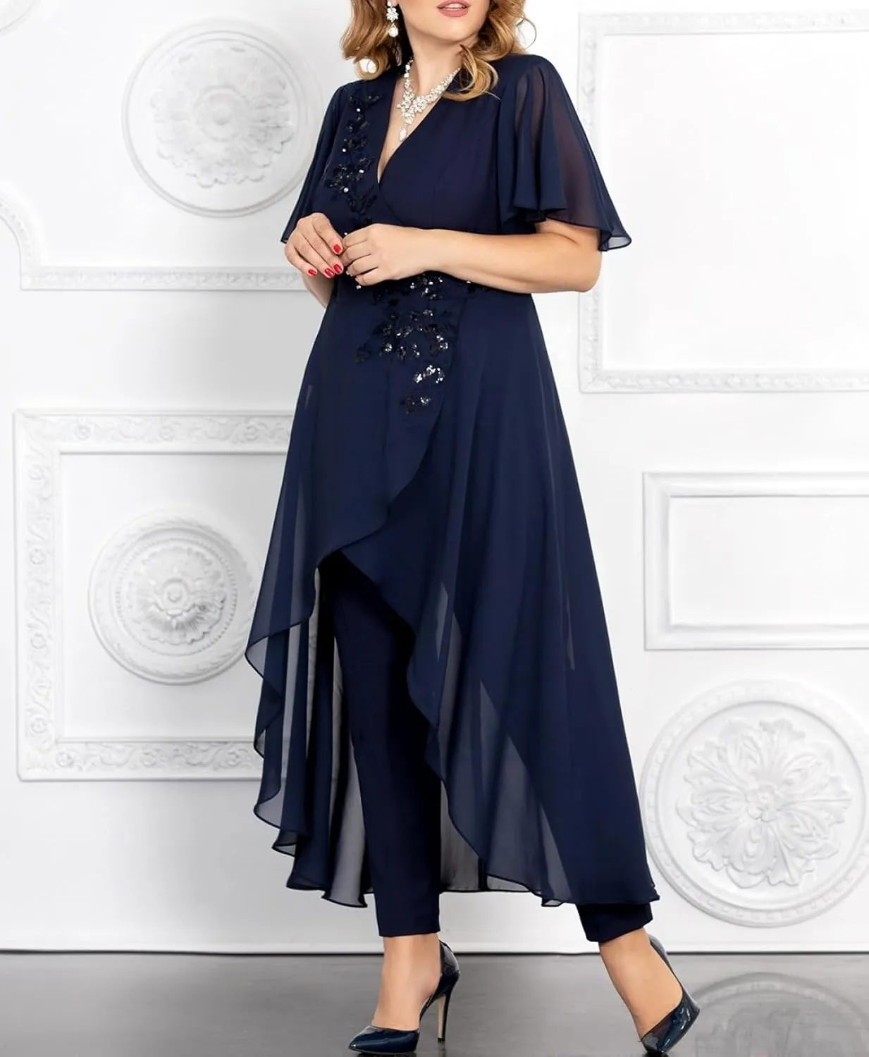 Mother of The Bride Pant Suits Lace Pant Suits for Women Dressy Wedding V Neck Pant Suit for Wedding Guest Women
