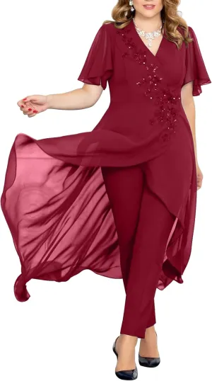 Mother of The Bride Pant Suits Lace Pant Suits for Women Dressy Wedding V Neck Pant Suit for Wedding Guest Women