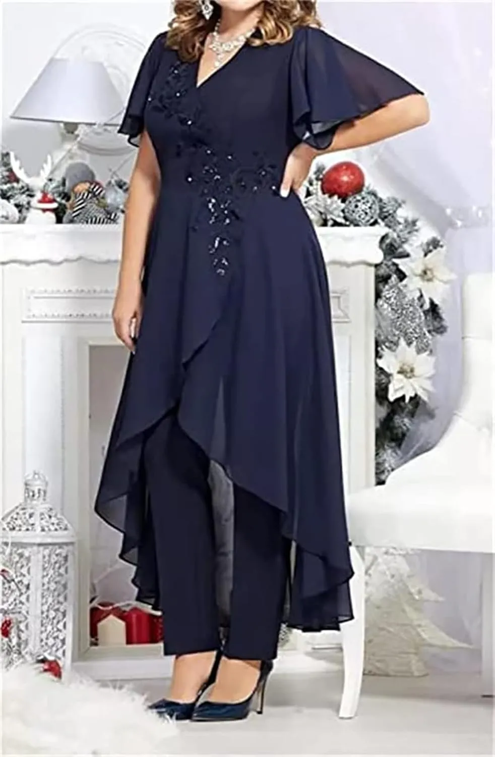 Mother of The Bride Pant Suits Lace Pant Suits for Women Dressy Wedding V Neck Pant Suit for Wedding Guest Women